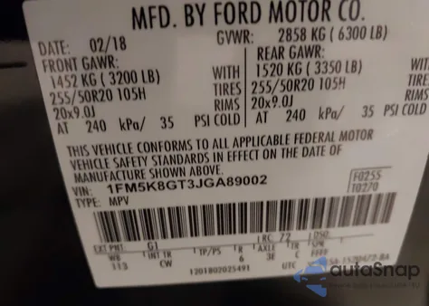 2018 Ford Explorer Sport from USA, damaged, VIN 1FM5K8GT3JGA89002